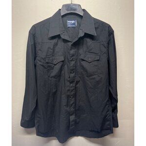 Wrangler Long Sleeve Pearl Snap Shirt Cowboy Cut X-Long Tails 17.5-35 Black